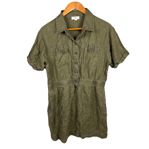 Lord & Taylor Women’s Dress Linen Green Button Up Military Gorpcore Safari L - Picture 1 of 8